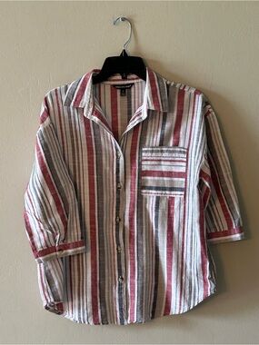 Unique Spectrum Women’s Sz M 100% Cotton Striped Boho Button Lightweight Blouse